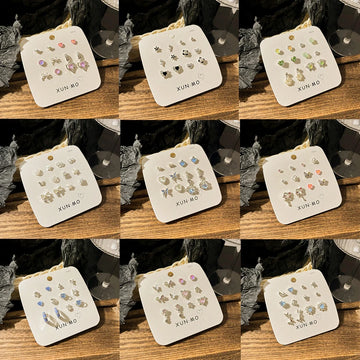 DAIIIBABYYY  -  Charm Colorful Rhinestone Blue Aurora Stud Earrings Set Women Korean Fashion Heart Butterfly Geometric Earring Jewelry